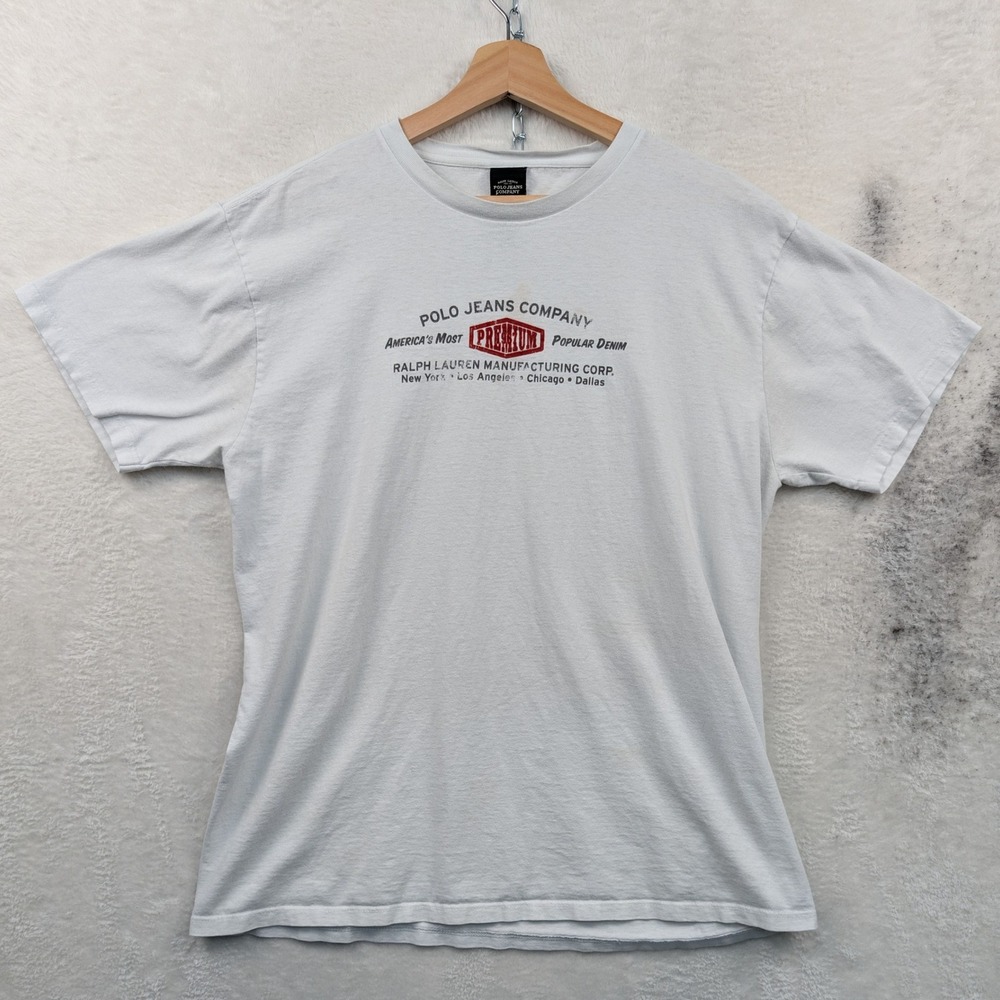 VTG Polo Jeans Co T-Shirt Mens L White Ralph Lauren Premium Retro Streetwear 90s